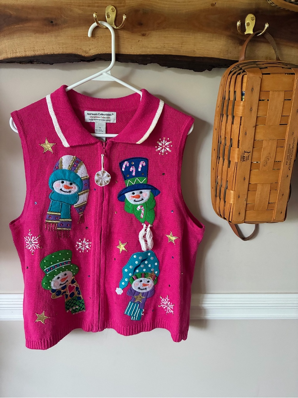 Vintage 90s Y2K Heirloom Collectibles Christmas Cardigan Sweater Vest Pink XL